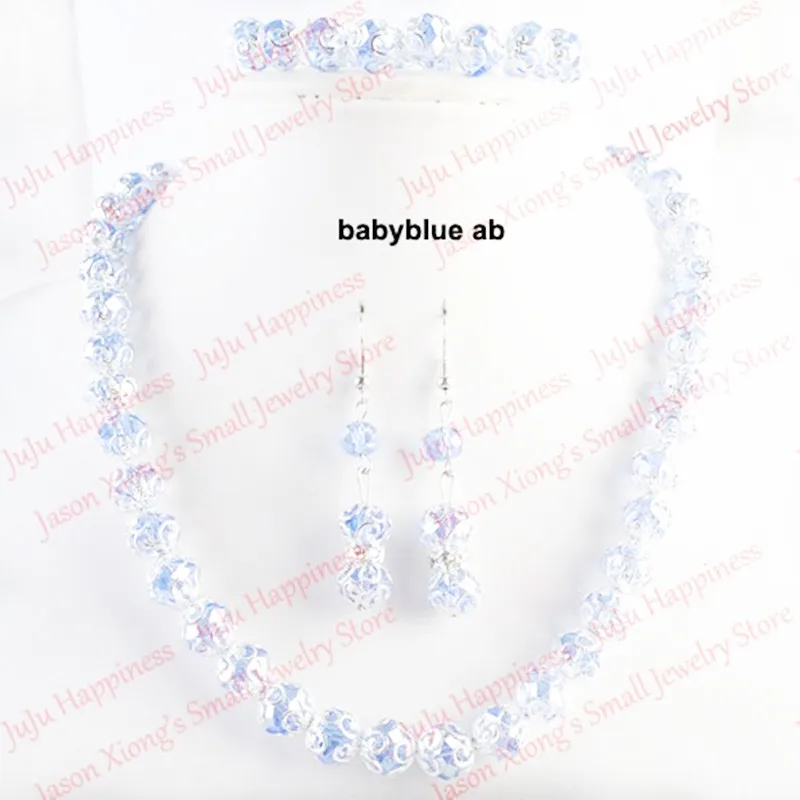 

one set Handmade Babyblue AB Crystal Glass Beads Jewelry Set Necklace,Earring and Bracelet 233