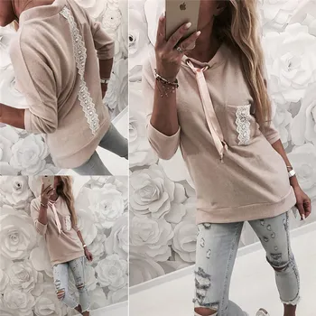 

Hoodies Women 2018 Brand New Female Long Sleeve Pullover Lace Hooded Sweatshirt Hoodie Tracksuit Sweat Coat Casual Sportswear XL