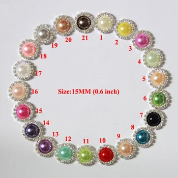 

Free Shipping 15mm 60pcs/lot Flatback Rhinestone Button With Pearl For Hair Flower Wedding Embellishment LSB003