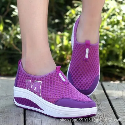 

2019 Women Walking Shoes Casual Sport Wedge Platform Flats Woman Loafers Mesh Breathable Air Mesh Swing Wedges Sneakers Drop