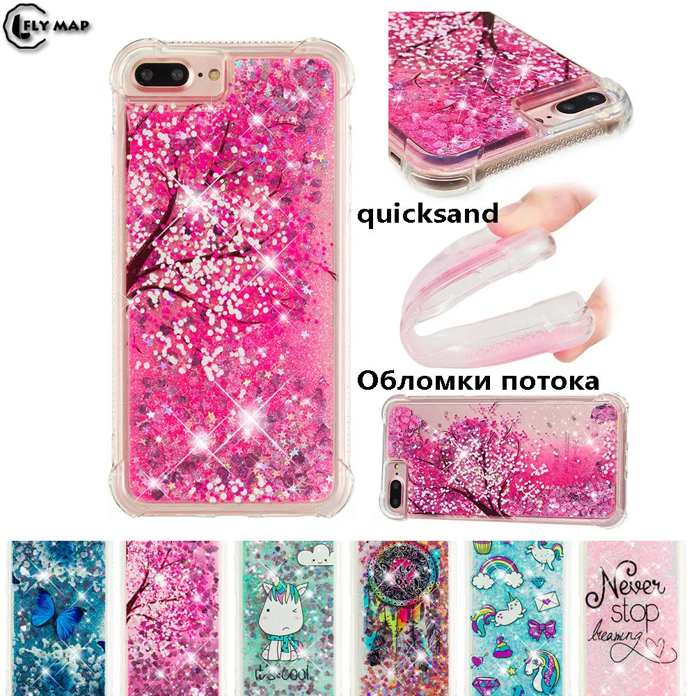 Kopen Glitter Stars Cover apple iPhone 7 Plus A1786 A1785 Dynamische vloeibare Puin Quicksand Back Case voor iPhone 8 Plus A1897 A1898