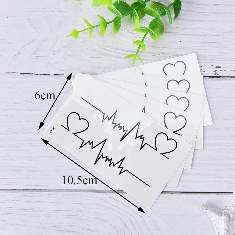 5Pcs/set Black ECG Temporary Tattoos Waterproof Sticker to Cover the Scar for Cool Men and Women Disposable Tattoo