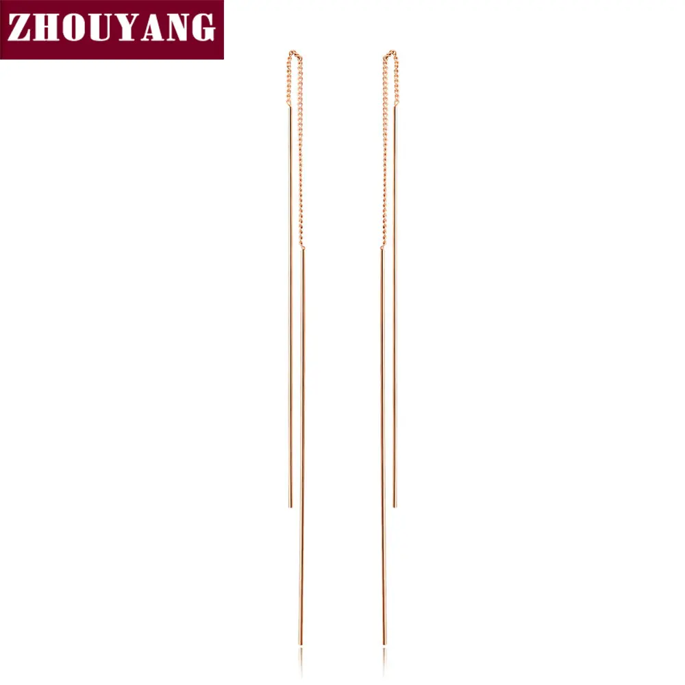 

ZHOUYANG Ear Line For Women Simple Style Long Straight Needle Rose Gold Color & Silver Color Jewelry Fashion Jewelry E789 E790