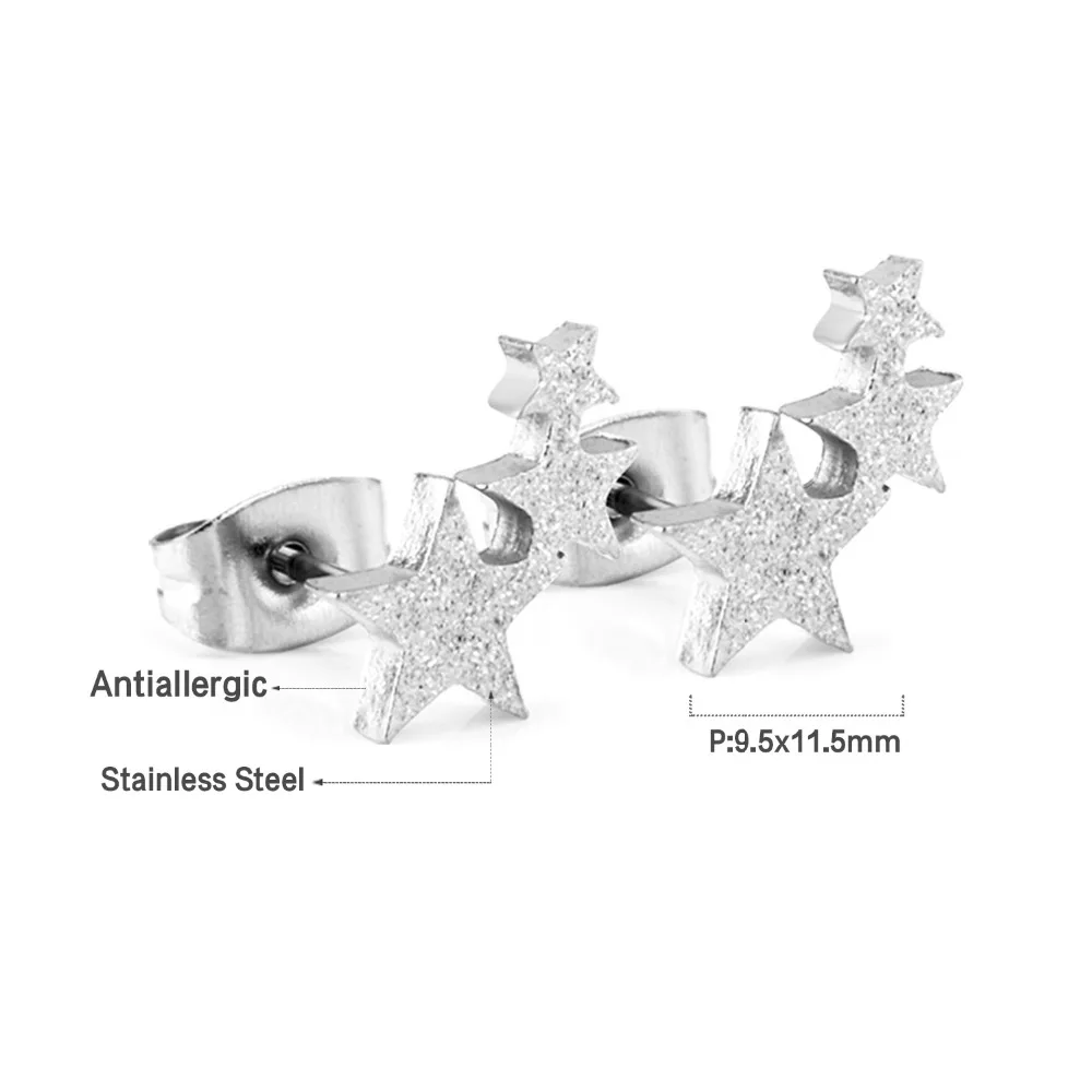 Роскошные ювелирные изделия, 3 пары сережек, наборы для женщин/девушек, золото/серебро/розовое золото, нержавеющая сталь, звезды, маленькие серьги-гвоздики