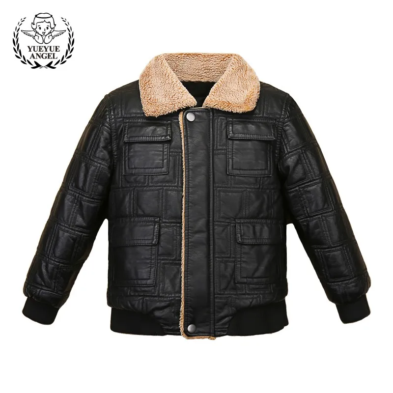 

Boy Winter Fur Lining Outerwear Coat Kids Pu Leather Windbreaker School Boys Warm Fur Collar Jacket For Girls Children Casaco
