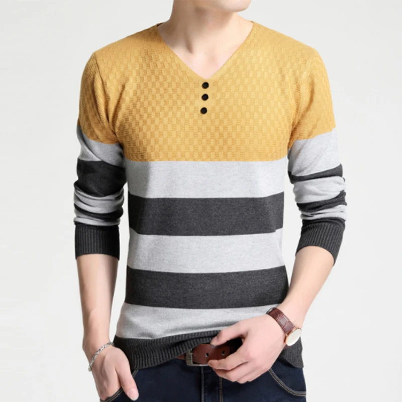 HaiFux Мужской пуловер мужской брендовый Повседневный тонкий свитер мужской строчкой Модный высококачественный хеджирующий мужской свитер с v-образным вырезом - Цвет: HHH