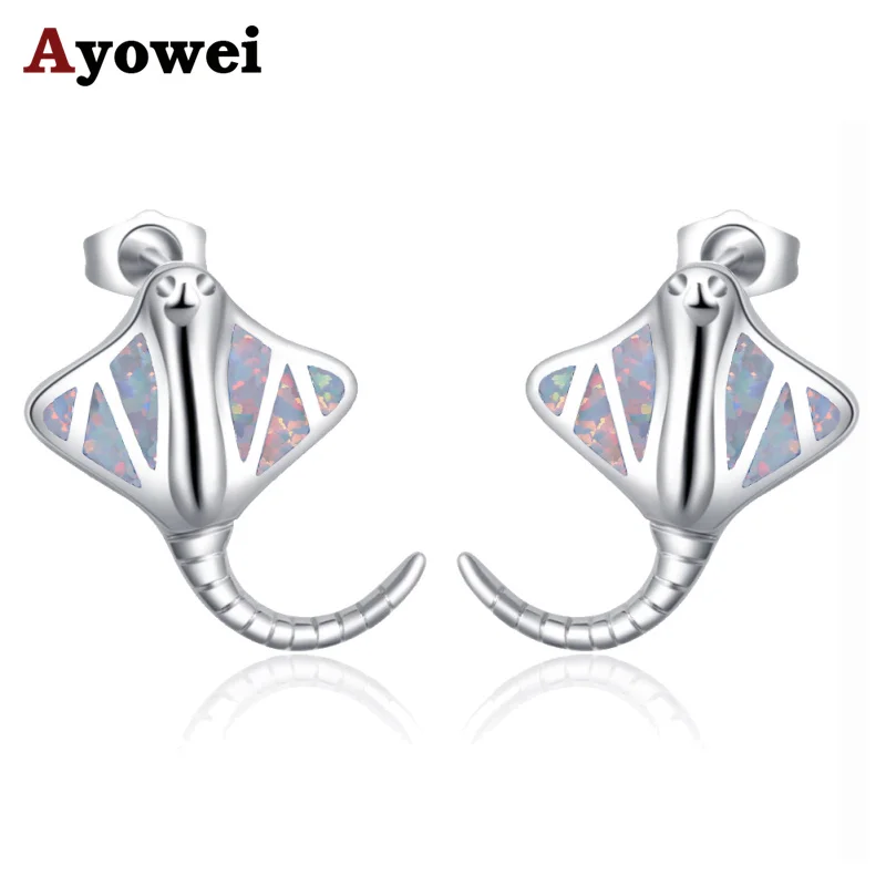 

Ayowei Popular animal style design earring 925 silver stamped White fire opal for women Fashionable decoration OE758A