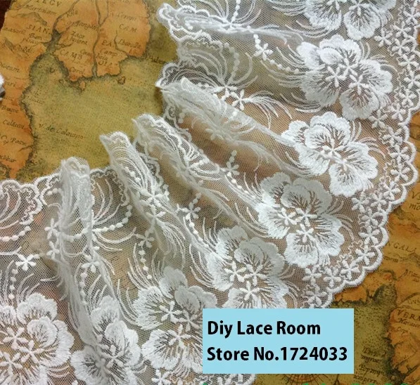 

HOT New 5yards/pack 15cm/5.9'' White Lace Fabric Peony Embroidered DIY Accessory Crochet Lace Z814