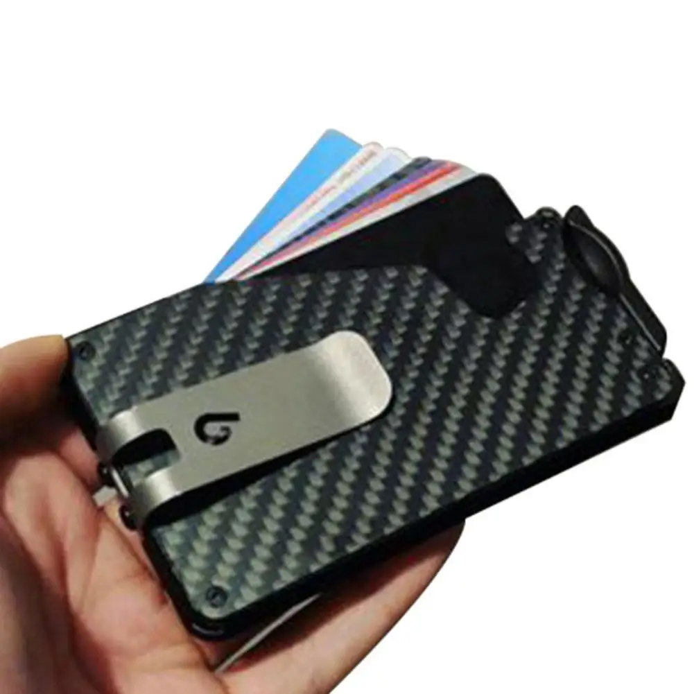 

Brand Fashion Slim Carbon Fiber Credit Card Holder RFID Non-scan Metal Black Wallet Clip Male Business ID Business Card Case