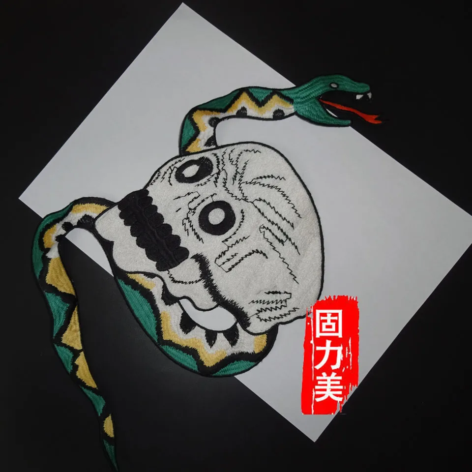 

10PC big size Fashion skull green snake large Embroidery Patches for Jacket Back Vest Motorcycle Biker sewing on patch applique