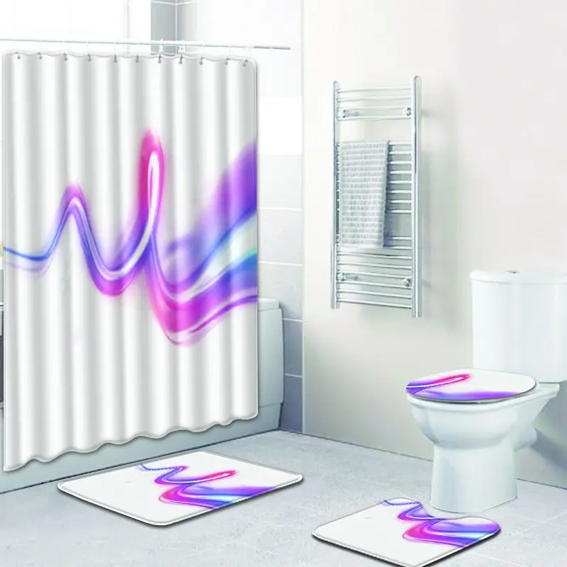 Бесплатная доставка 4 шт. розового и фиолетового цветов волны Banyo Ванная комната ковер туалет коврик для ванной набор нескользящим Pad Tapis Salle
