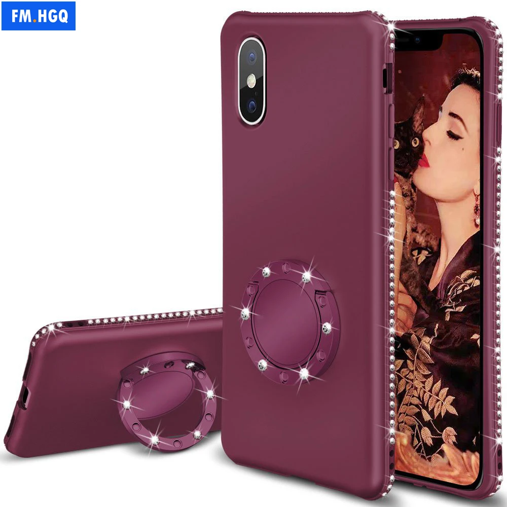 

For iPhone X Case Cover Bling Diamond Car Holder Stand Magnetic Suction Bracket Finger Ring Soft Case Cover For Iphone X Capa