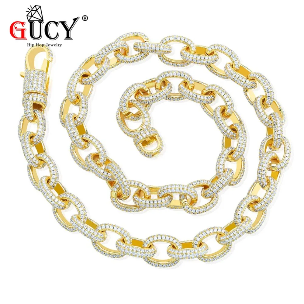 

GUCY Hip Hop 15MM Width Men's Twisted Link Chain Necklace Iced Out Bling AAA+ CZ Stones Gold Silver Color Jewelry