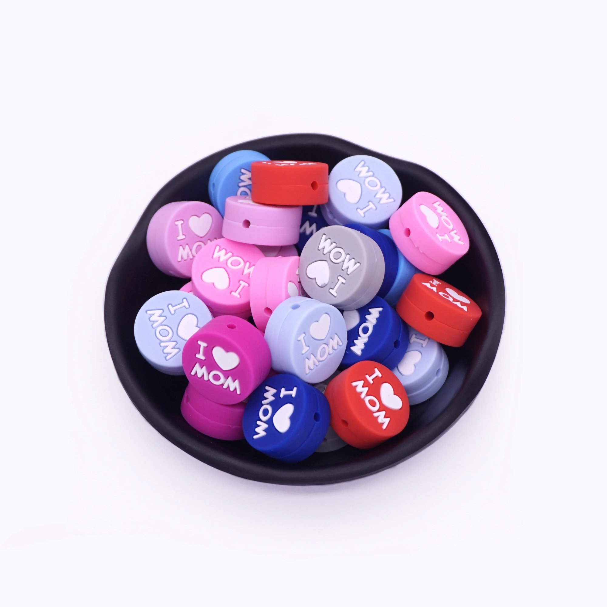

16pcs I Love Mom Silicone Beads 20mm Teething Beads DIY Pacifier Clip Chain Necklace Food Grade Safe Soft Silicone Baby Teether