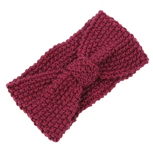 HHFF вязаная повязка на голову с цветочным бантом(винно-красный