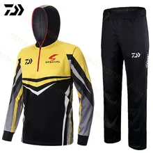 Daiwa летние тонкие дышащие Рыбалка одежда для рыбалки, с длинным рукавом костюм ощущение прохлады стенд рубашка с воротником+ штаны, 2 предмета в комплекте