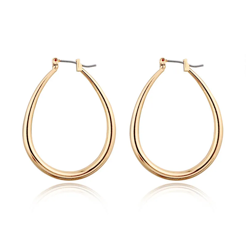 

1 Pair Simple Personality Smooth Oval Middle Hoop Earring Gold Silver Color Exquisite Round Oval Earring For Women Jewelry E137