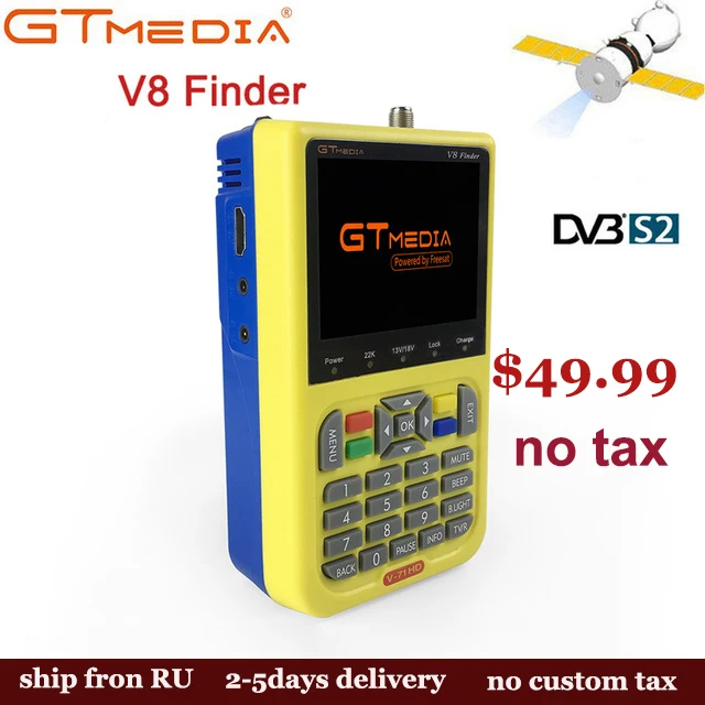 

Satellite Finder Meter Gtmedia V8 Finder HD DVB-S2 Sat Finder MPEG2 MPEG4 with 3000mA Battery Russia FTA 3.5 inch LCD Display