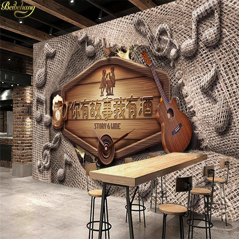 beibehang Custom Photo Wallpaper Mural Nostalgic Vintage Burlap Wood Barrel Musical Notes Tooling Wall papel de parede
