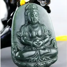 Природные Cyan жадеит зеленый нефрит кулон Будда Амулет Цепочки и ожерелья