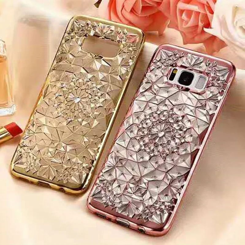 Luxury 3D Electroplating Flowers Rhinestone Bling Soft TPU Phone Cases