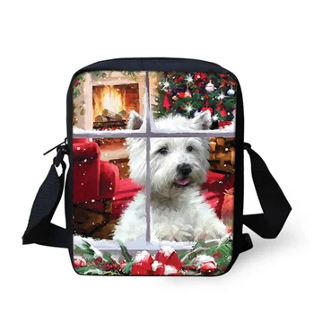 

THINK Christmas Westie Printing Messenger Bag for Girls Students Children Travel Mini Shoulder Bags Kids Gift Bags Customized