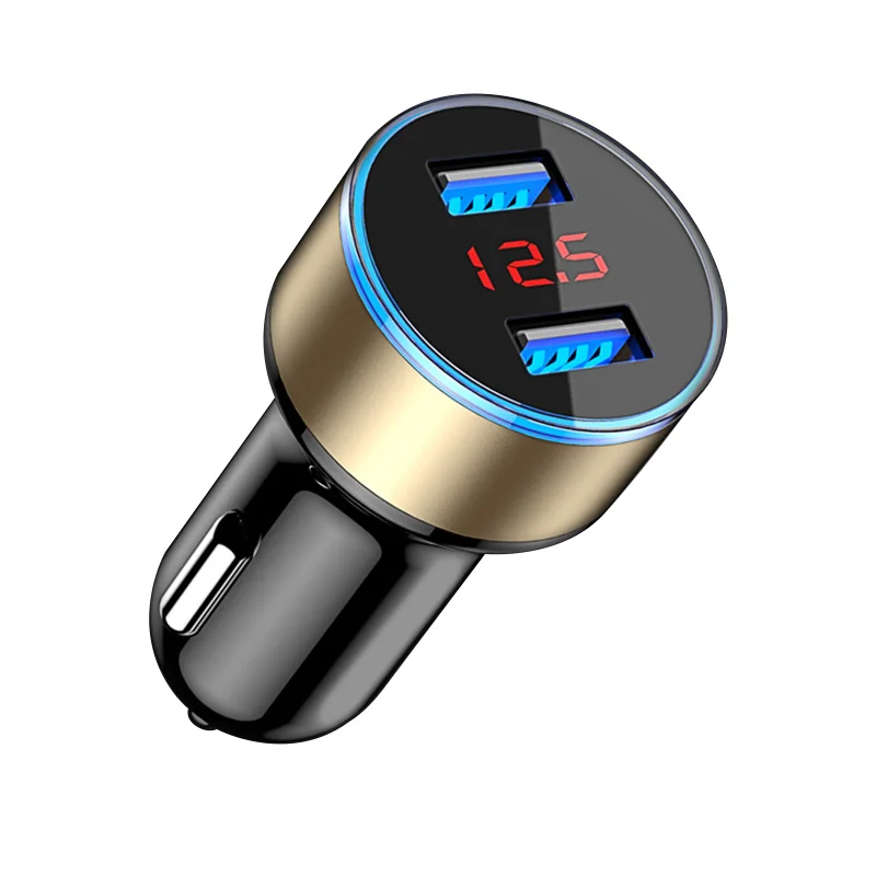 

2 Port USB 5V 3.0A Fast Charging Car Chargers 2 Port USB Aluminium Alloy Digital LED Display Car Charger For Xiaomi