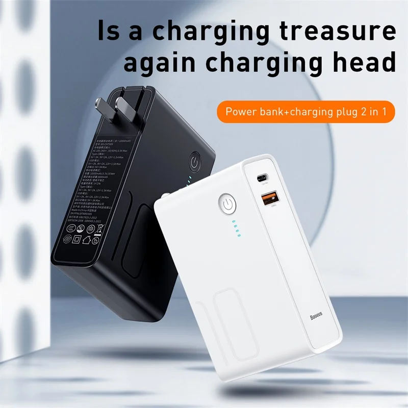 Цена Baseus 10000 мАч USB зарядное устройство, внешний аккумулятор USB C PD, быстрая зарядка 3,0, внешний аккумулятор для iPhone 11, портативное Внешнее зарядное ...