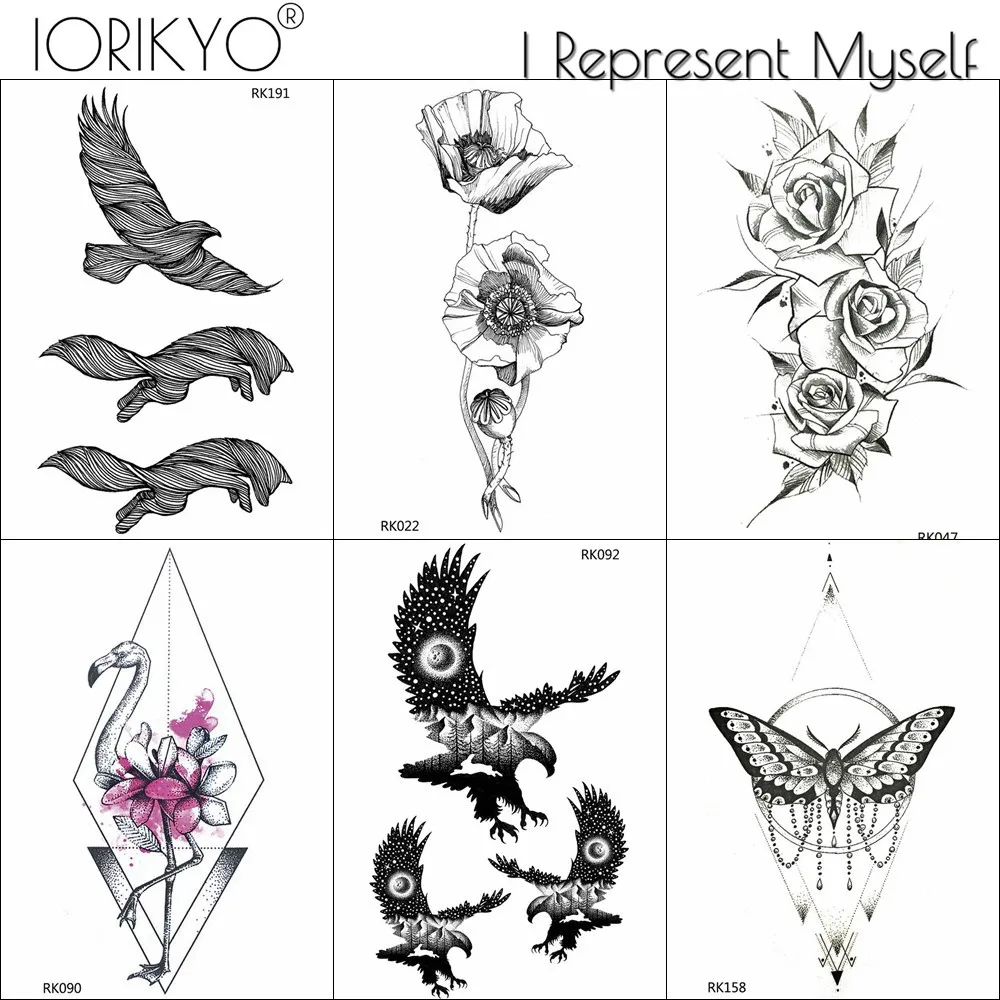 Временные татуировки IORIKYO Galaxy Black Eagle для женщин рук лотос поддельные мужчин волка