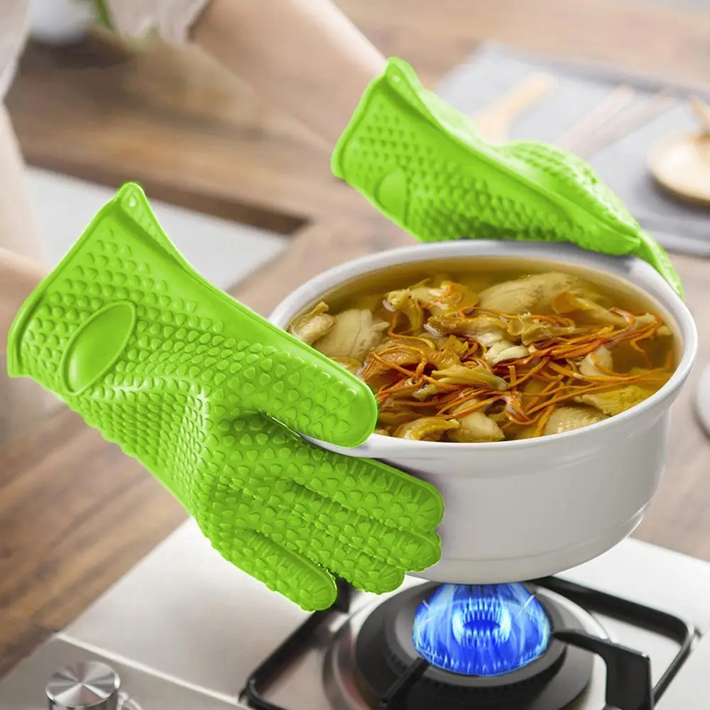 Oven Mitts and Potholder Set Silicone Heat Resistant Thickened Oven ...