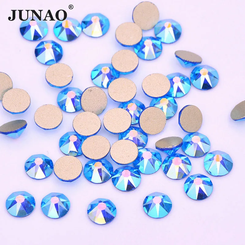 

JUNAO ss20 Cape Blue AB Crystal Facet Rhinestones Glass Stones Flatback Strass Glue On Crystals Beads for Clothes Jewelry Craft
