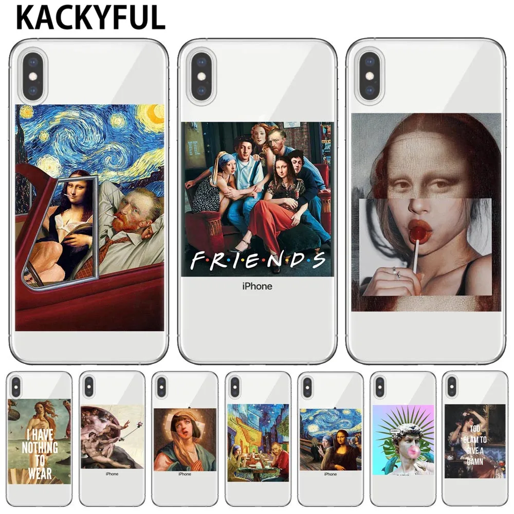 Чехол для телефона iPhone 11 Pro XS MAX XR Mona Lisa Van Gogh с художественными рисунками забавный