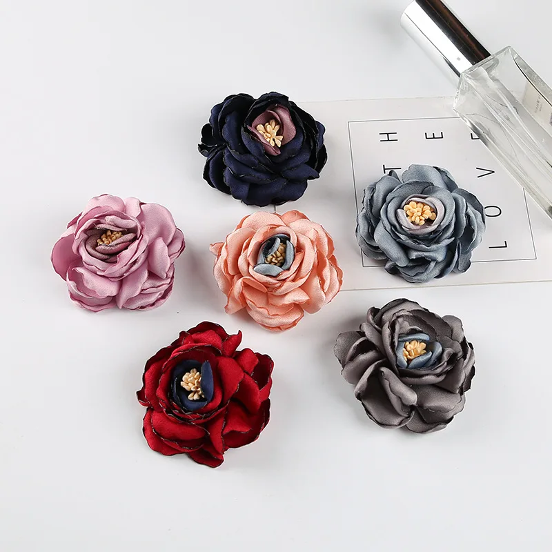 

30pcs/lot Burned Petal Satin Flower with stamen Applique Handmade Hair Accessories Floral Supply