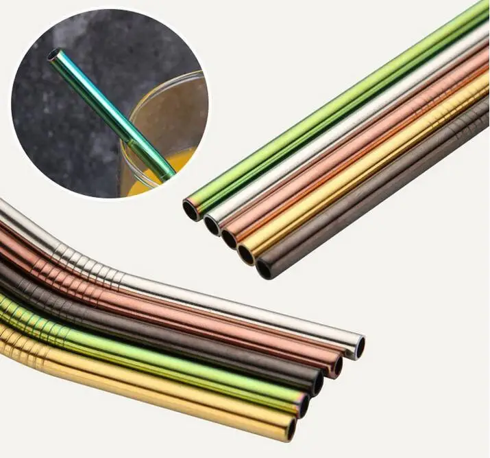 

300pcs 265mm*6mm Colorful 304 Stainless Steel Straws Reusable Drinking Straw Bent Metal Straw For 30OZ Cup Free laser logo