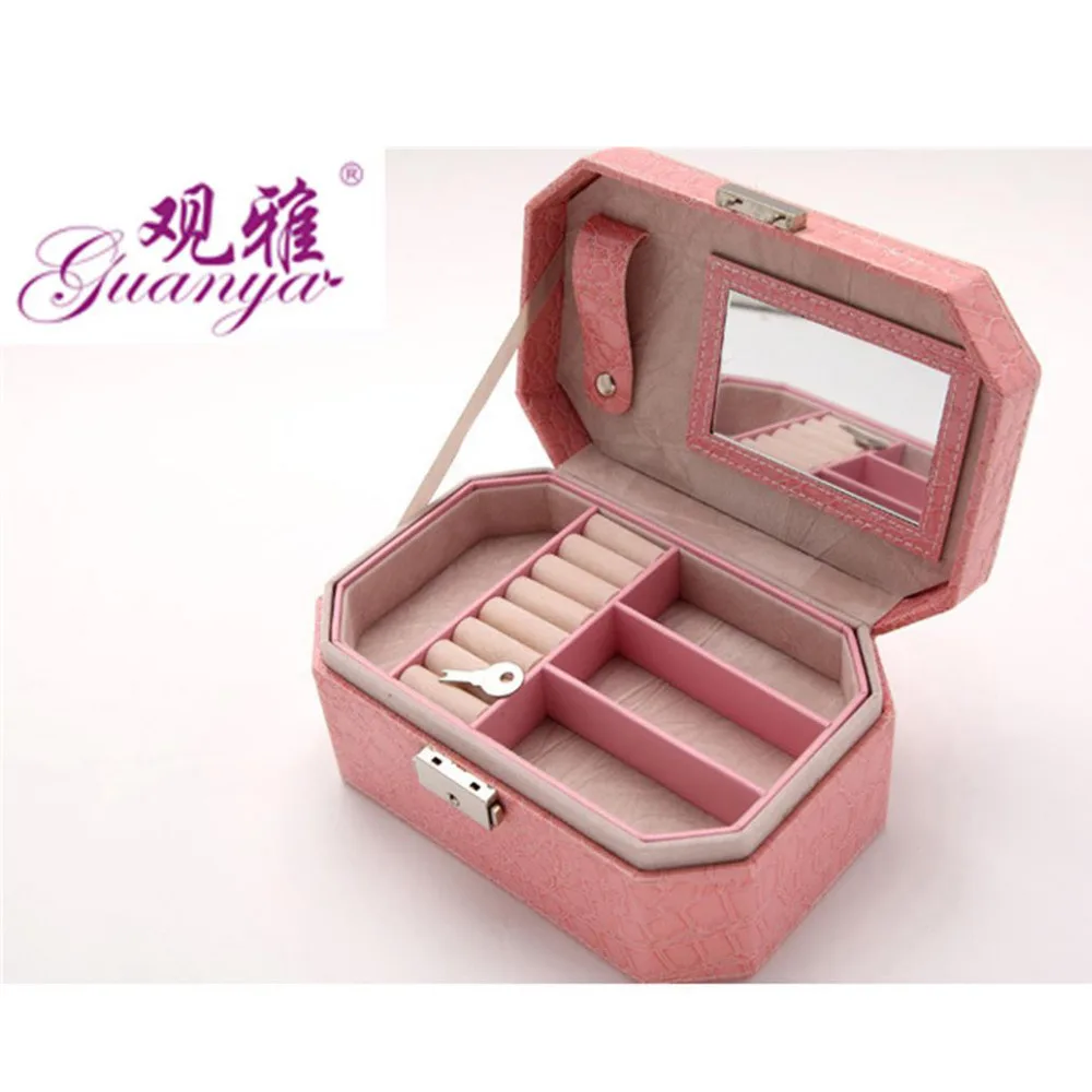 

guanya Creative new style double pu leather jewelery box Crocodile pattern Portable octagonal wedding organizer box