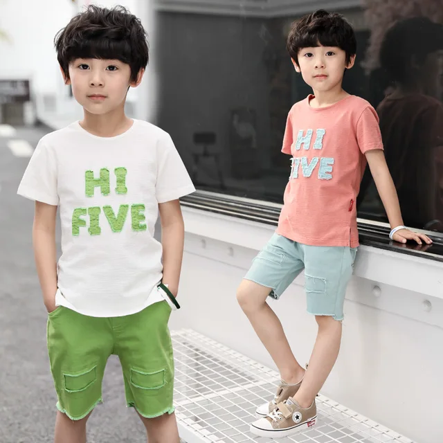 big boy kids summer clothes set T shirt+pant 2pcs casual suit children