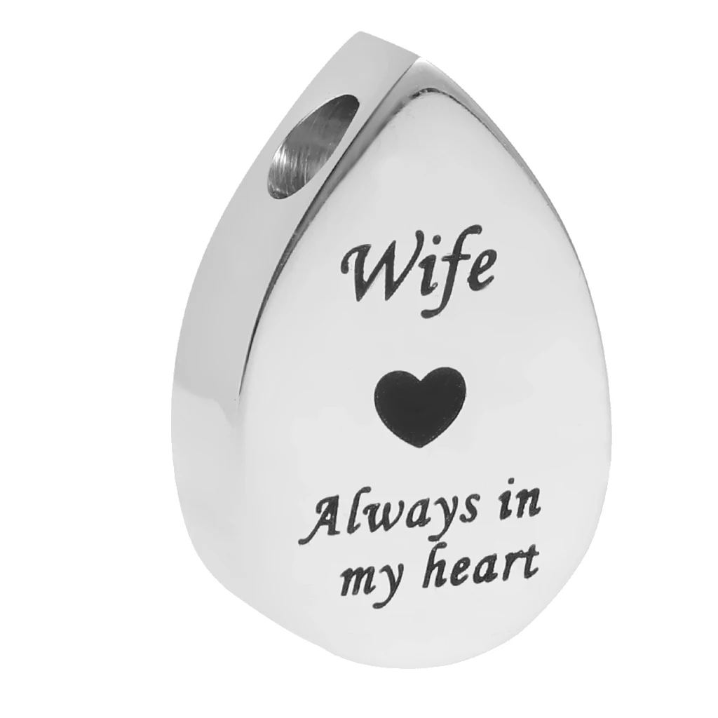 Classic Teardrop Stainless Steel Always in My Heart Mini Urn Memorial Keepsake Pendant for Earring Necklace Keyring Charms