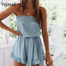 Yojoceli Летний комбинезон с бантом, комбинезон с рюшами без бретелек, короткий пляжный комбинезон в богемном стиле, женские комбинезоны