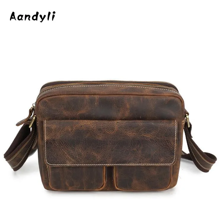 

Crazy horse leather Crossbody bags Genuine leather Men handbag Handmade Women Shoulder bags