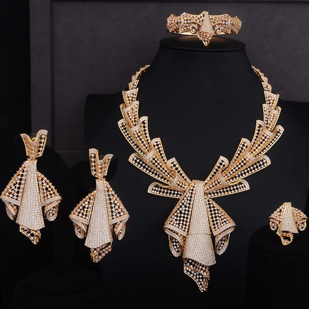 

GODKI 112mm Luxury Half Of Bowkot Women Wedding Cubic Zirconia 4pcs Necklace Earring Ring Bangle Dubai Jewelry Set Addiction