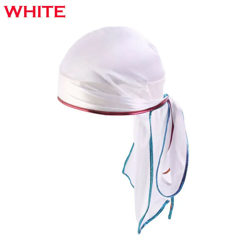 Мужская атласная Шапка тюрбан Durags шелковая шапка шарф с длинным хвостом