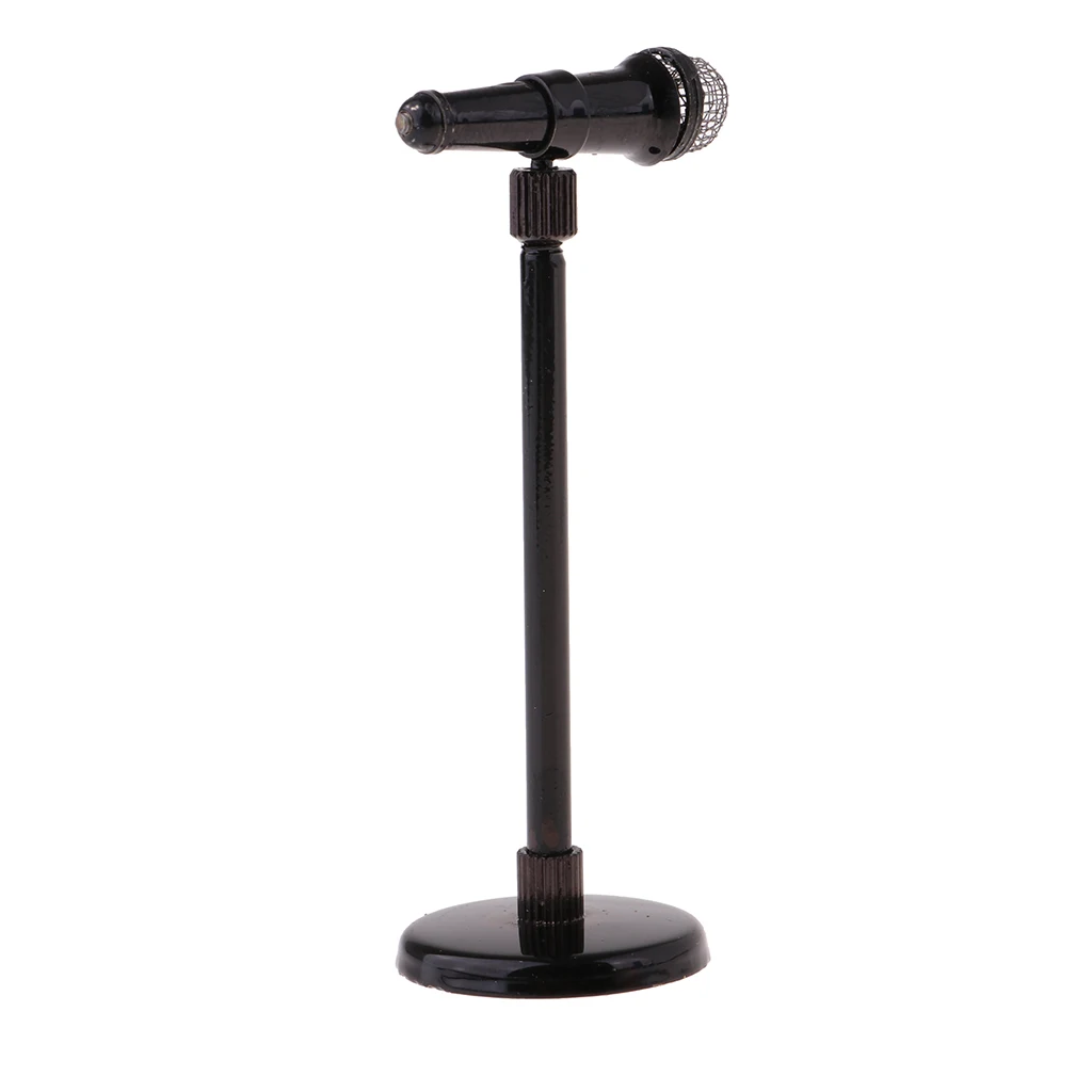 1/12 Dollhouse Mini Metal Microphone Model With Adjustable Stand 8-13cm Furniture Decoration
