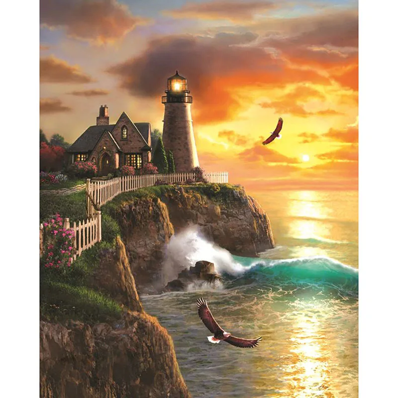 

5d Diy,Diamond Painting Cross Stitch,Diamond ,Needlework,Crafts,Full Diamond Embroidery,Painting,Eagel,Lighthouse,home decor
