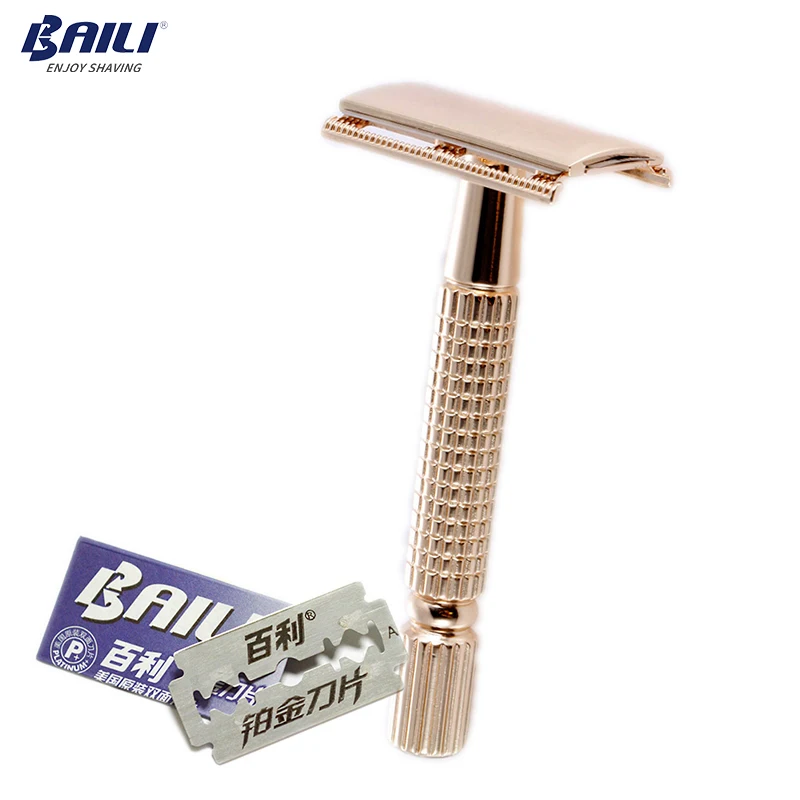 

BAILI Manual Safety Blade Razor Shaver Stainless Platinum Blades Beard Hair Face Shaving for Men Barber BD173+BP007A