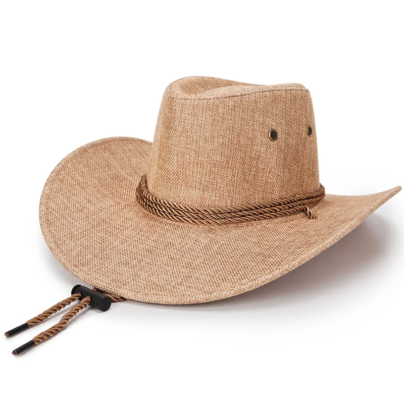 

NEW cowboy hat men/women outdoor Visor Wide Brim Caps flax cowboy hat lacing waterproof Sunscreen Ranch sun hat