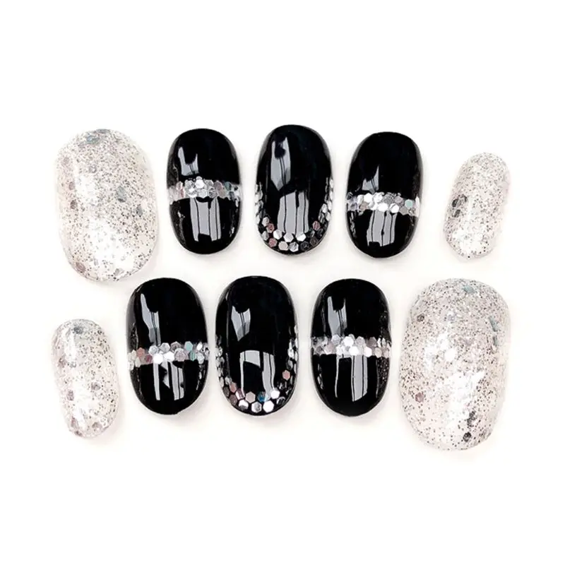 

Ins Black Nails Acrylic Fake Fingernails Full Cover False Nails Simple Lady Full Nail Tips Nail Art DIY With double-sided Tape