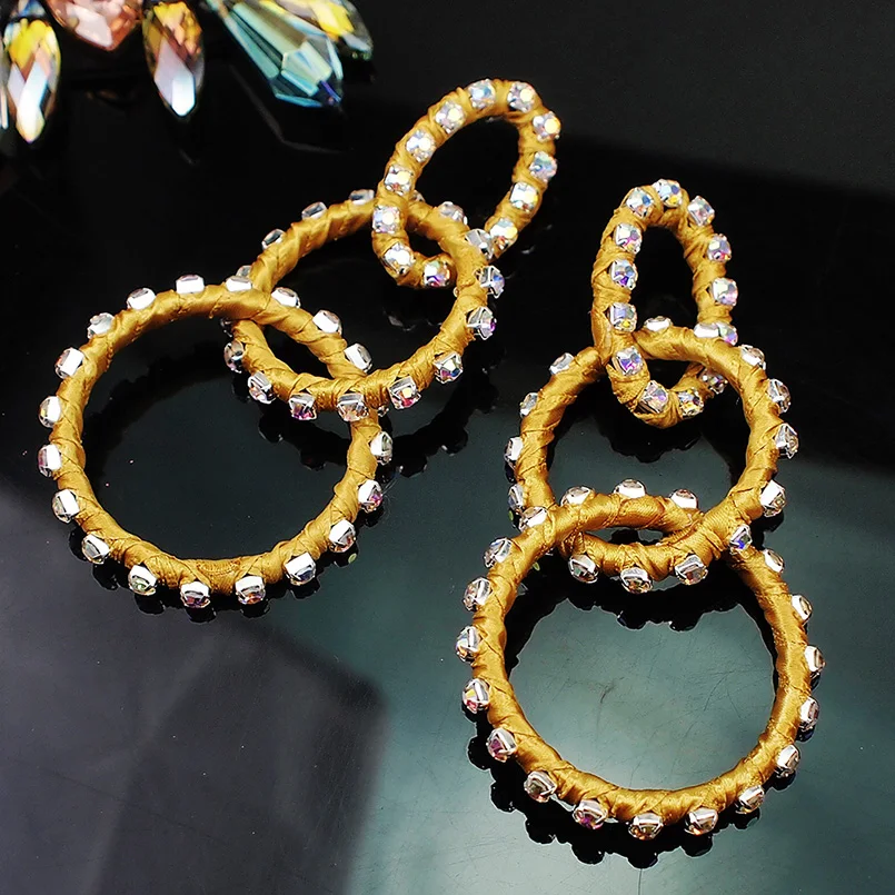 MANILAI Trend Big Circular Crystal Dangle Earrings Fashion Charm Silk Thread Wrap Alloy Statement Earrings For Women Jewelry