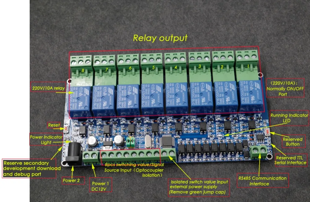 DC 12V 8-канальный релейный модуль 8-CH с протоколом MODBUS RTU ptz-камеры RS485 сетевая плата расширения 8-CH Вход RS485 ttl(с протоколом Modbus RTU ptz-камеры режим