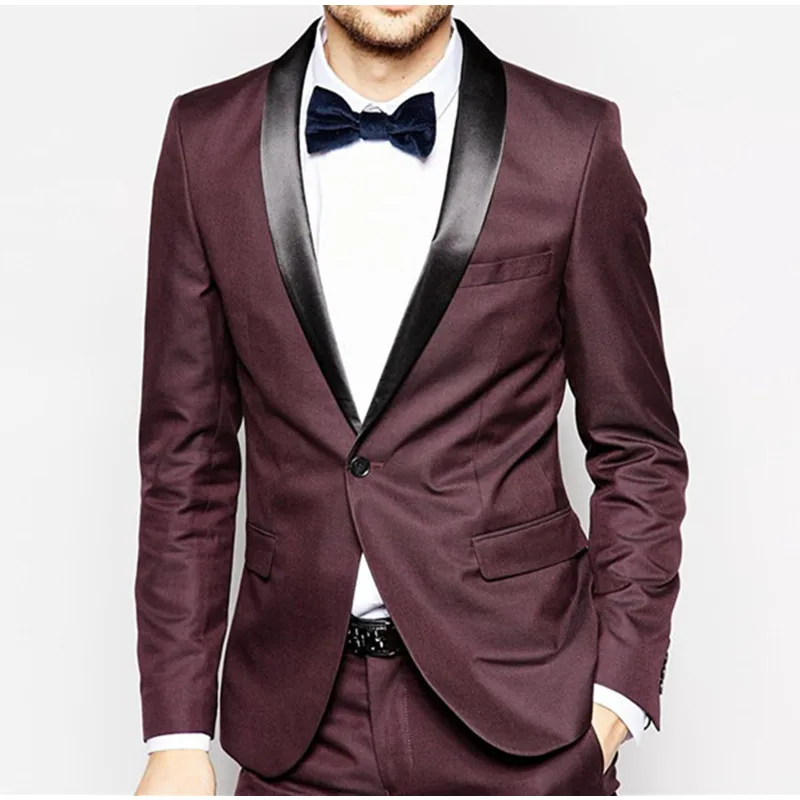 84 (1) New Arrival Burgundy wedding suits for men frim fit men suits notched lapel groomsmen suits tuxedos two buttons groom suit