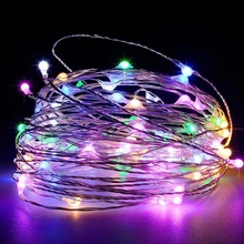 10 м 20 м Солнечный светодиодный праздник освещения RGB 100/200 светодиодный s серебро/Медный провод Фея огни строки гирлянда Вечерние валентина Свадебный декор
